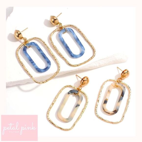 Chic Hollow Blue Acrylic Rectangle Dangle Drop Earrings - Picture 2 of 5